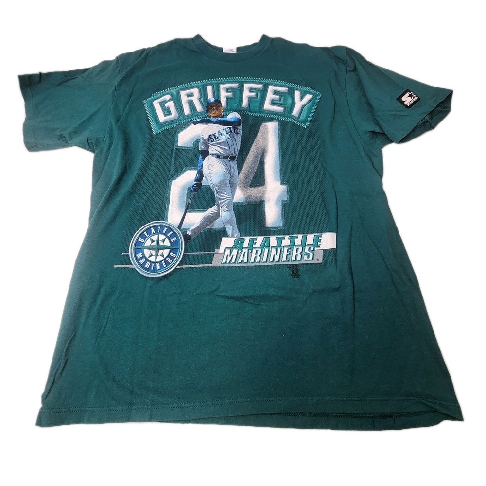 Vtg Starter Ken Griffey Jr XL Seattle Mariners MLB Graphic Green Made In USA